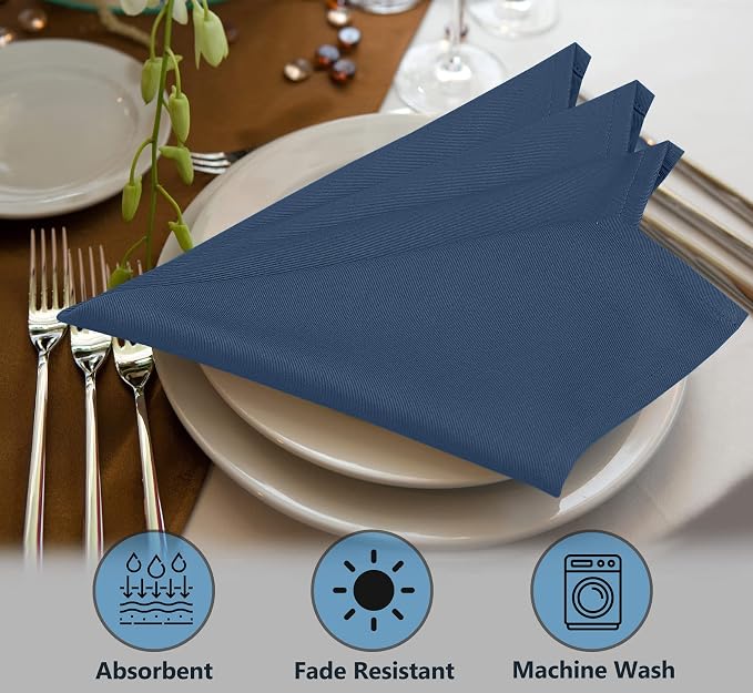 Ruvanti Cloth Napkins Set of 6, 18x18 Inches Napkins Cloth Washable, Soft, Durable, Absorbent, Cotton Blend. Table Dinner Napkins Cloth for Hotel, Lunch, Restaurant, Wedding Parties - Ocean Blue - Image 5