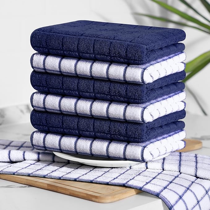Homaxy Large Premium Cotton Kitchen Towels 16"x 28", 6 Pack, Dusty Blue | Natural Ring Spun 390 GSM Dish Towels, Super Absorbent Terry Kitchen Hand Towels, Soft Tea Towels with Hanging Loop - Image 8