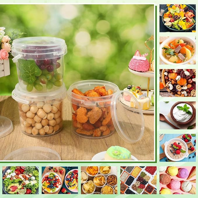 Funnymoom 24 Pack Clear 67 oz /2L Deli Buckets with Lids Plastic Ice Cream Bucket with Handle Safe Food Storage Round Tub Pails Containers Freezer & Microwave for Fruit Snack Take out - Image 7