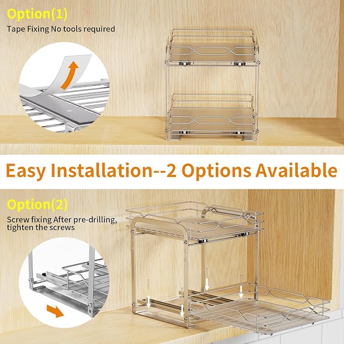 RCHYFEED Pull Out Spice Rack, 2 Tier Height Adjustable Vertical Spice Rack | Chrome,Tape or Screw Mount Available, Heavy Duty Sliding Spice Rack 9.2W x 10.4D x 9.8H, Fits Cabinets with or without Lip - Image 6