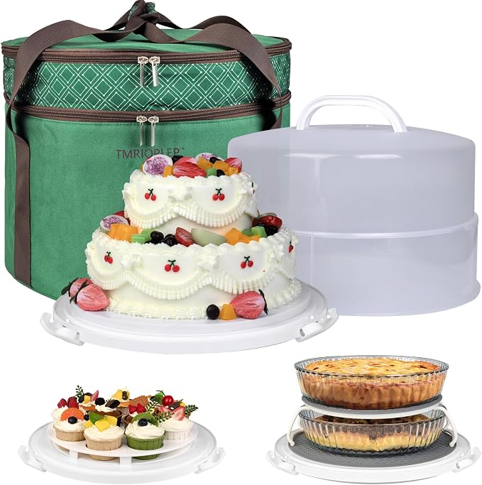 12 Inch Cake carrier Container with Lid and Handles Includes Insulated Bag for Safe Transportation of Buttercream Doesn't Melt Easy for Cakes, Pies and Cupcakes (Green) by CakePieInsulatedTransportat