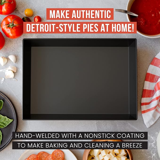 Chef Pomodoro Detroit Style Pizza Pan, 10x14in, Anodized Aluminum Deep Dish | Pre-Seasoned Nonstick Rectangular Bakeware, 2.5in Deep, Great for Casseroles, Focaccia & Deep Dish Desserts, Lasagna Pan - Image 4