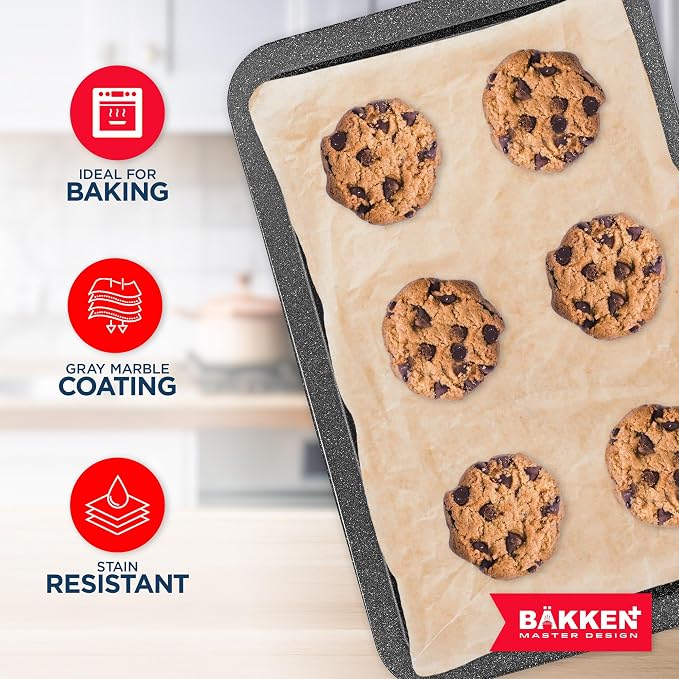 BAKKEN Kitchen Baking Pans - Nonstick Gray Coating, 13.18’’ × 8.66’’ Commercial Grade Carbon Steel Cookie Sheet, Baking Kitchen Essentials, PFOA, PFOS, PTFE Free, Oven Safe Tray (450° F), Gray - Image 4