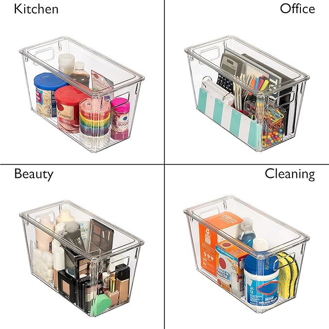 ClearSpace Modern Plastic Storage Bins with Lids – Perfect Kitchen Organization or Pantry Fridge Organizer, 4 Pack, 12.5" x 6" x 7", 9L Capacity Each, BPA Free, Stackable - Image 5