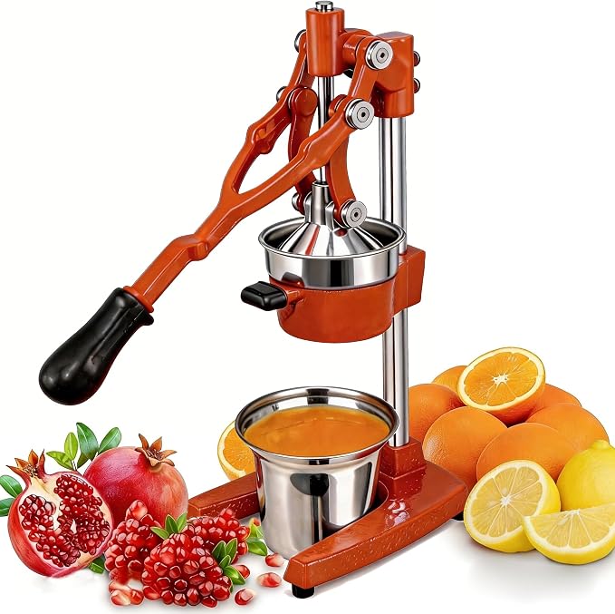 19 Inch Height Extra Tall Commercial Heavy Duty Cast Iron Hand Press Manual Orange Citrus Lemon Lime Grapefruit Pomegranate Fruit Juice Squeezer Machine with Stainless Steel Cup by Gowintech