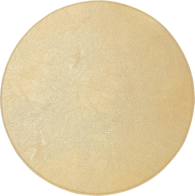 Morgan Faux Leather Round Set of 12 Placemats, 15",Gold, Heat Resistant, Stain Resistant, Non-Slip, Reversible, Durable Table Mats for Kitchen, Dining Table, Indoor Washable Use - Image 7