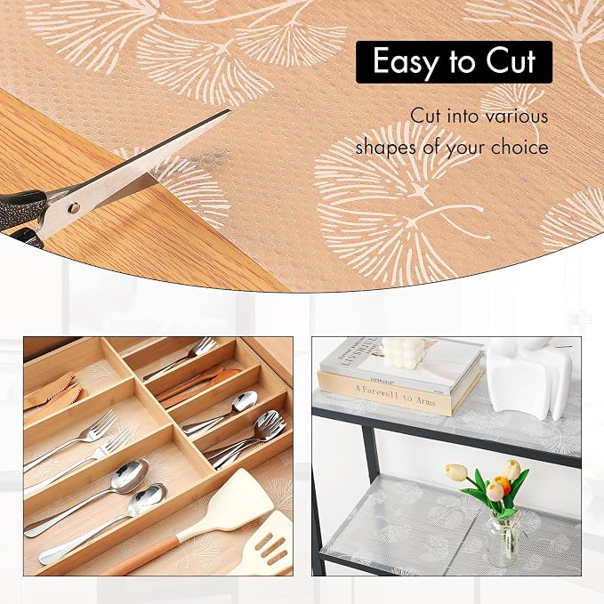 Cooyes Shelf Liner, Non Adhesive Drawer and Cabinet Liner, EVA Washable Oil-Proof Shelf Paper for Kitchen Cabinets, Refrigerator, Storage, Desks with Modern Pattern - Image 4