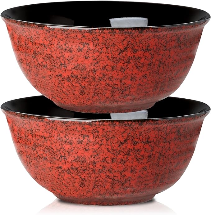Hasense Ceramic Salad Bowl, 60 Ounces Large Serving Bowls, 8.5 Inch Soup Bowls Set of 2, Pasta Bowls for Ramen, Pho, Fruit, Housewarming, Wedding Gifts, Microwave Dishwasher Safe, Red by Hasense