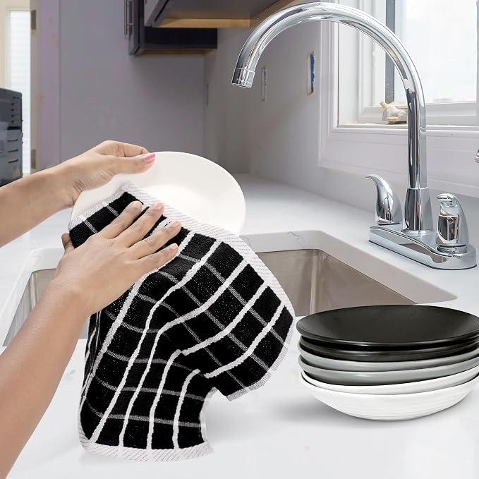Urban Villa Kitchen Towels Cotton Dish Towels 12”x12” (Set of 6) Black White - Image 5