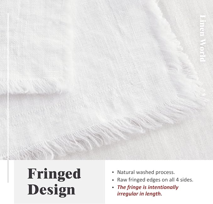 Linen World Fringe Linen Dinner Napkins 18x18 Inch,Soft and Breathable 100% French Flax Cloth Napkins,Stone Washed Set of 4(White Fringe) - Image 5