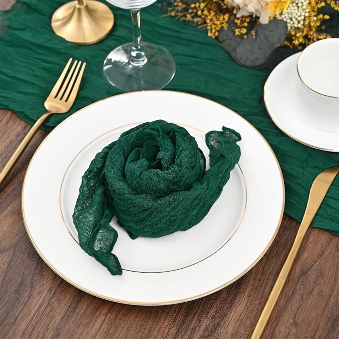 fani 60 Pack Gauze Cheesecloth Napkins, 20 x 20 in, Emerald Green | Wrinkled Table Napkins, Soft Cotton, Rustic Decorative, Weddings, Party, Dinner Table, Everyday Use - Image 8