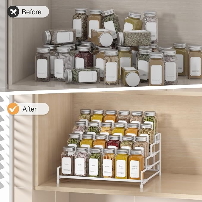 RUILALIFE 4-Tier-Spice-Rack-Organizer-for-Cabinet, Adjustable Depth Spice Holder Shelf For Countertop Pantry Cupboard, Metal Tiered Seasoning Organizer,Display Shelf Riser - Image 7