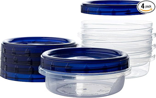 PLASTICPRO [8 oz 4 Pack] Deli Containers Clear bottom With blue Top Twist on Lids Reusable, Stackable, Food Storage Freezer Container by PLASTICPRO