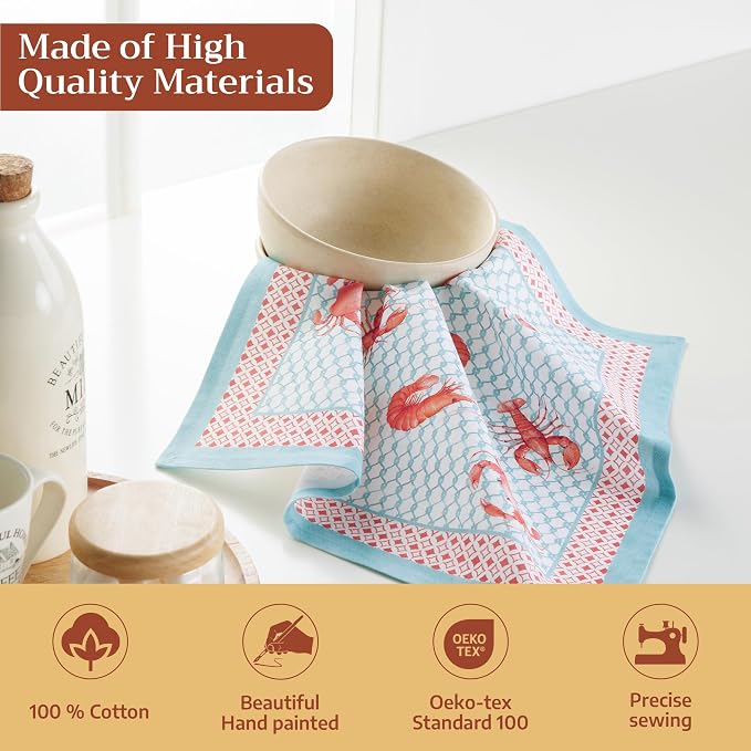 Maison d' Hermine Cloth Napkins Set of 4 Reusable 100% Cotton (18" x 18") | Everyday Square Napkins Cloth Washable Dinner Party Wedding Restaurant Hotel Kitchen Spring Summer - Lobster Love - Image 3