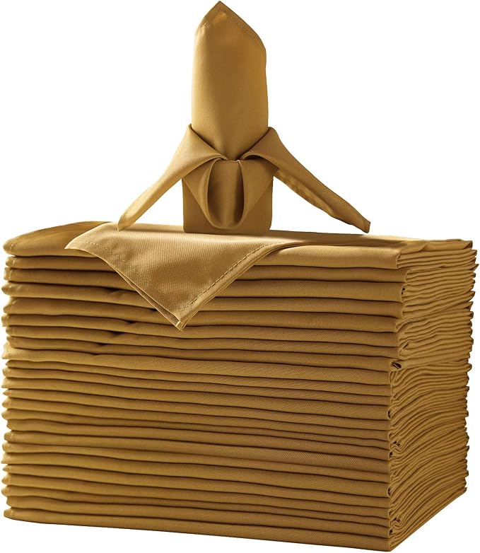 25pcs Polyester Cloth Napkins - 17 x 17 inch Gold Washable Dinner Napkins with Hemmed Edges for Restaurant/Wedding/Hotel(25,Gold) by Ascoza