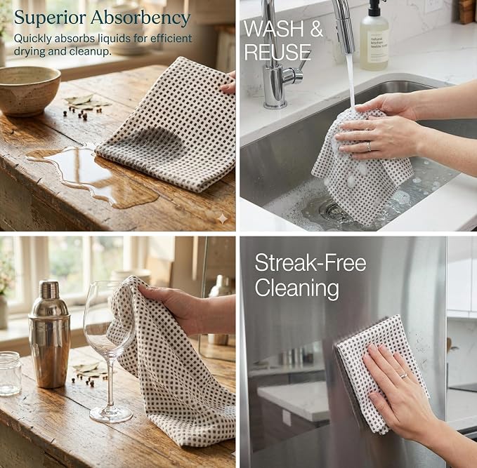 Urban Villa Kitchen Towels Cotton Dish Towels 20”x30” (Set of 6) Grey White - Image 7