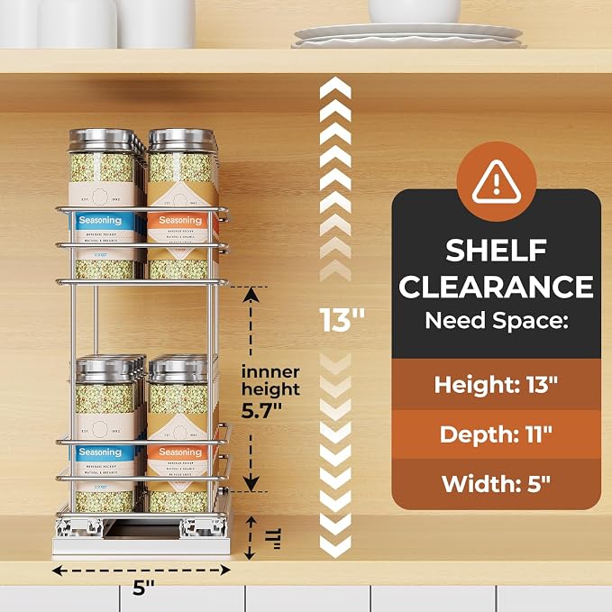 Mystozer Pull Out Spice Rack Organizer for Cabinet, Slide Out Spice Racks, Easy to Install, 4.33" Wx10.43 Dx8.66 H, 1 Drawer 2 Tiers(Silver) - Image 2