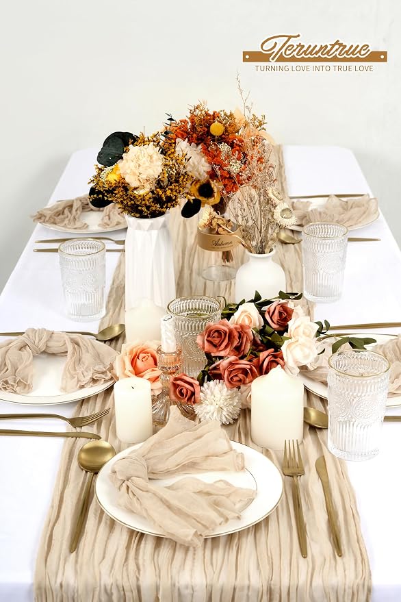 42 Packs Gauze Cheesecloth Napkins 20 x 20 Inch Beige Wrinkled Dinner Napkins, Light Brown Rustic Boho Soft Cloth Napkin for Wedding Party Event Dinner Table Decoration - Image 6