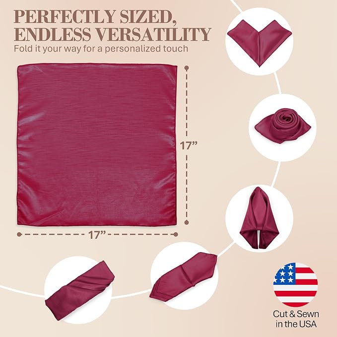 17x17-Inch Shantung Cloth Napkins, Raspberry, Set of 12 | Bulk Case of 1 Dozen, Satin, Square, 100% Polyester Fabric, Reversible, Faux Dupioni Silk Reverse Side, Machine Washable, Red - Image 6