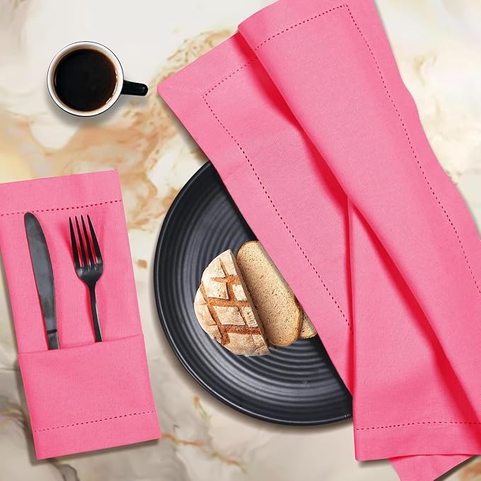 Bedding Craft Set of 12 Hemstitch Baby Pink Cloth Dinner Napkins 100% Cotton - Soft Durable Washable -Ideal for Events Wedding Christmas Thanksgiving Newyear-Perfect Everyday Use Table Linen. - Image 2