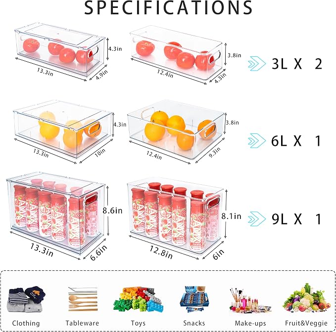 4 pack Stackable Fridge Drawers Pull-Out Bins Divided Produce Saver Containers for Refrigerator Storage Organizers for Veggie Fruit Berry Pantry Cabinet Makeup Clothes - Image 3