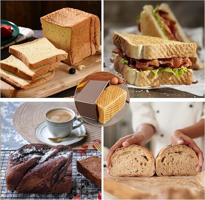 2pack Pullman Bread Pans with Lid, 1LB Capacity, Aluminized Steel Bread Loaf Pan, Non-Stick, Easy Release Sandwich Bread Loaf Pan for Baking Homemade Bread - Image 2