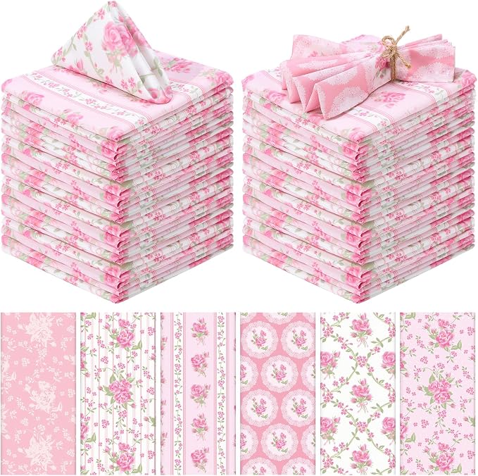 12 Pcs Floral Cloth Napkins 6 Patterns Washable Dinner Tea Party Napkins Reusable Plant Flowers Square Napkin Cotton Towel Decorative for Summer Wildflower Party(Pink Flowers) by Unknown