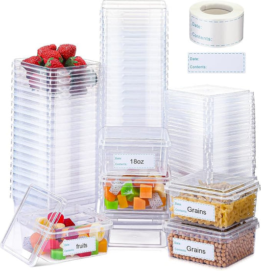 18 oz 50 Pack Small Square Deli Containers with Lids Plastic Freezer Food Reusable Meal Dessert Ice Cream Containers with Labels for Takeout Meal Storage Microwave Freezer Safe(Clear) by Blushtier