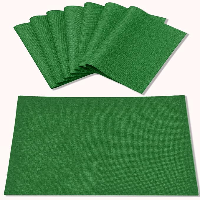 Cloth Green Placemats Set of 8, Linen Type Fabric Placemats Machine Washable Heat Resistant Placemats Polyester Place Mats for Halloween, Thanksgiving and Christmas Dining Table (Forest Green) by Rinpon