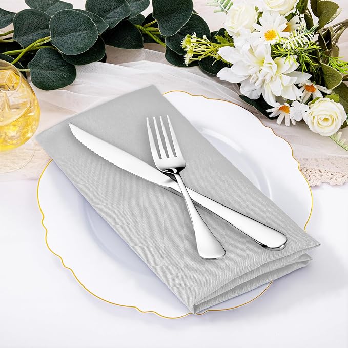 SuperO Set of 40 Cloth Napkins 17 x 17 Inch, Polyester Solid Washable Dinner Napkins with Hemmed Edges,Great for Restaurant, Wedding and Party(Silver) - Image 2