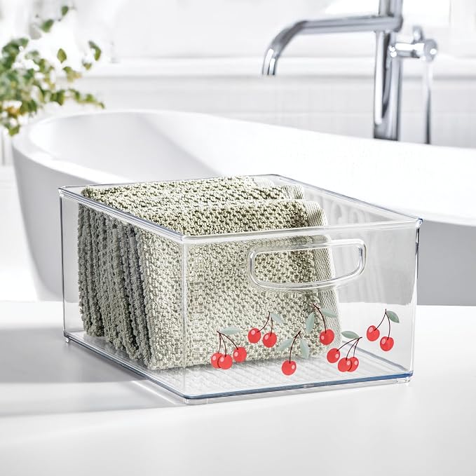 iDesign Bathroom Organizer Bin, Clear/Cherries | Decorative Print, Stackable, Plastic Storage Basket, For Makeup & Vanity Organization - Image 5
