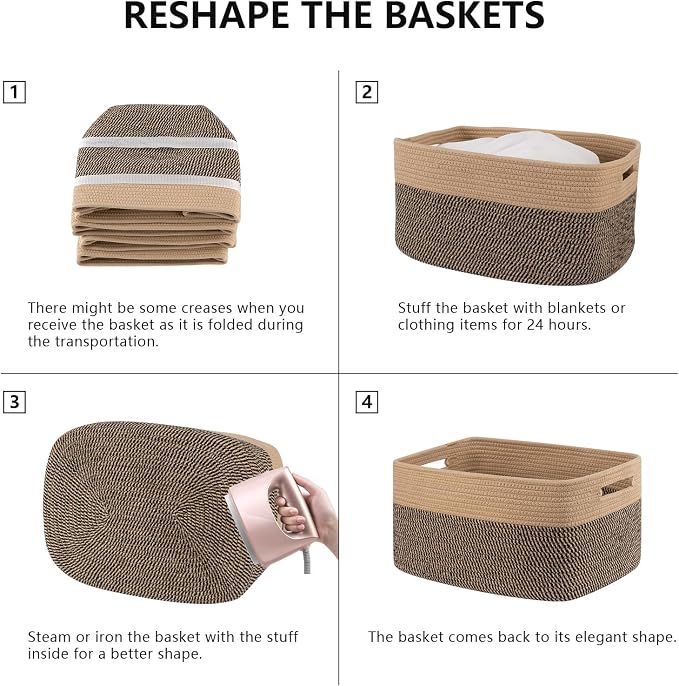 4 Pack Storage Baskets for Organizing, Woven Baskets for Shelves - Perfect for Toys, Books, Towels, and Clothes, Durable Gift Basket Bins Toy Storage, 15.7''Lx11.8''Wx7.8''H, Black and Brown - Image 6