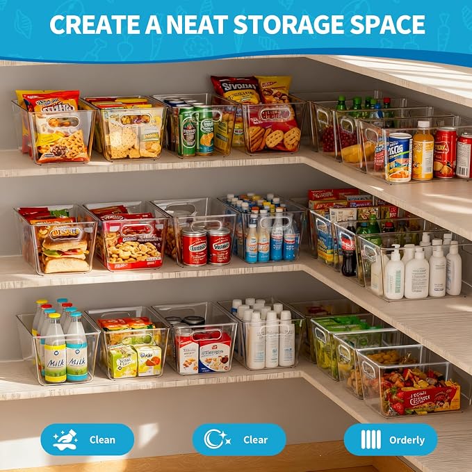 Clear Fridge Organizer with Handles & Lids, 6 Pack Large 11.5×7.5×6 Inch | Stackable Clear storage bins with handles, food organizer basket for kitchen, fridge, freezer - Image 2