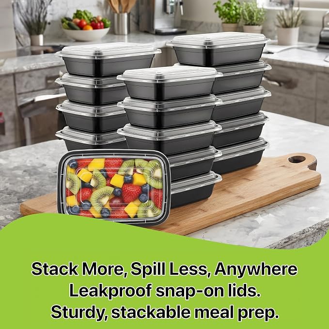 Meal Prep Containers [10 Set] x [24 oz] with Lids, 1 compartment, Stackable, Reusable, Leakproof, Food Safe, Microwave, Freezer & Dishwasher Safe for Food Prep Storage Bento (10 Set, 24 oz) - Image 7