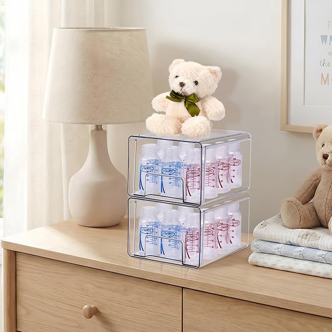 Sorbus Large Clear Stackable Storage Drawers 4-Pack Plastic Organizer Bins with Handles Pull-Out Drawers for Bathroom Closet, Medicine, Cabinet, Pantry Storage, Baby Bottle Organizer - Image 4