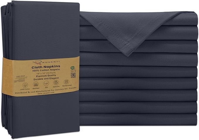 Ruvanti Cloth Napkins Set of 12, 100% Cotton High GSM 18x18 Inches Soft, Washable, Highly Durable & Absorbent, Perfect for Parties, Christmas, Thanksgiving Dinners – Ombre Blue by Ruvanti