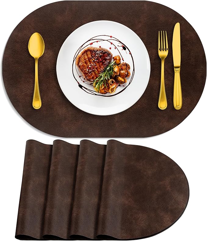 ADRIMER Placemats, Heat Resistant Oval Placemats Set of 4 Washable 12 x 17 Inch, Waterproof Table Mats, Wipeable Pu Place Mats for Kitchen, Dining Room, Coffee by Adrimersdreamistobeanindispensablecompanioninyourlife