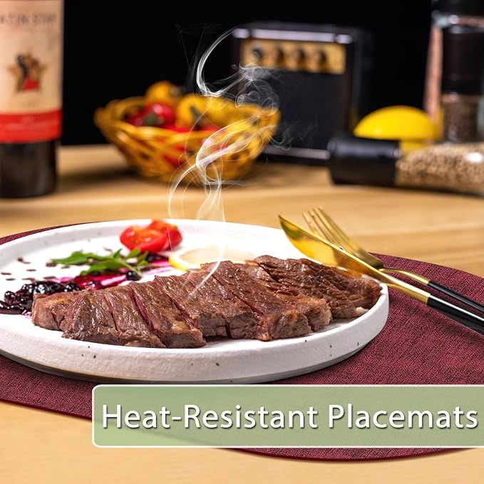 Placemats for Dining Table Set of 8 Non-Slip, Heat Resistant Oval Leather Placemat Double Layer, Waterproof Table Mats Easy to Clean for Kitchen Dining Room Coffee Office Table, Wine Red - Image 2
