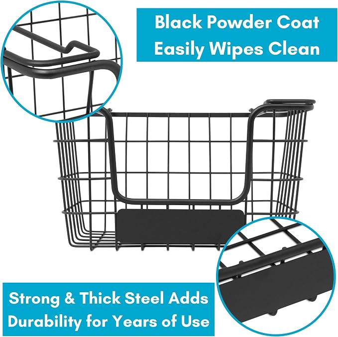 BirdRock Home Stacking Wire Market Baskets with Chalk Label | Set of 2 | Fruit Vegetable Produce Metal Storage Bin for Kitchen Counter | Black - Image 7