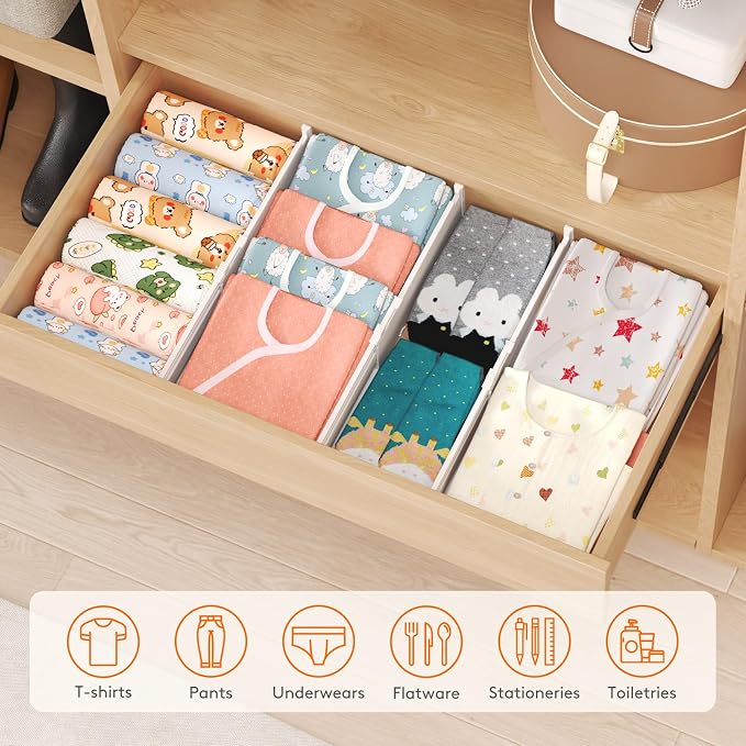 Lifewit 5 Pack 4" High Drawer Dividers, Adjustable Drawer Organizer Clothes | 13.8"-22.2" Expandable White Plastic Separators for Dresser, Kitchen, Cabinet, Nursery, Office, Socks & Underwear Storage - Image 9