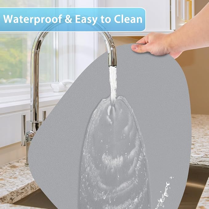 Faux Leather Placemats Set of 8, Wipeable & Washable Table Mats | Waterproof, Heat-Resistant & Easy to Clean Round Place Mats for Dining & Kitchen, 17''x13'', Grey - Image 3