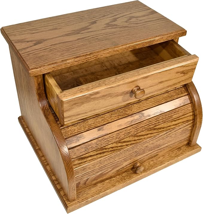 DutchCrafters Amish USA Made Solid Wood Countertop Bread Box with Drawer, Bread Holder for Kitchen Counter, Large Bread Box for Kitchen Countertop (Oak - Medium Walnut) - Image 7