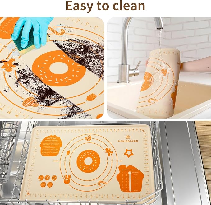 DANIA & DEAN 26"x16" 1.1mm Ultra-Thick Baking-Themed Silicone Pastry Mat | Non-Slip & Non-Stick Mat with 4.5mm Raised Edges & Measurements, Anti-Spill for Dough, Bread, Cookies & Pizza Counter Sheet - Image 5