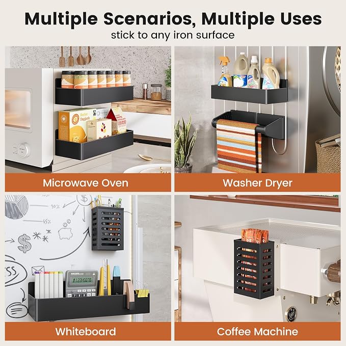 Mystozer Magnetic Spice Rack for Refrigerator,5 Pack Magnetic Shelf,Fridge Magnet Organizer with Paper Towel Holder,Fridge Organizers and Storage Black(5 Pack) - Image 5