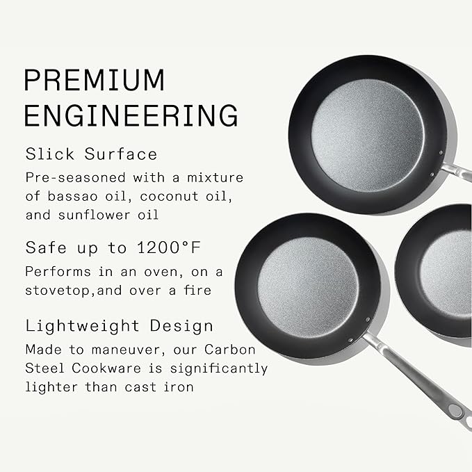 Made In Cookware - 3 Piece (Includes 8",10",12") Seasoned Carbon Steel Frying Pan - Professional Cookware - Crafted in Sweden - Induction Compatible - Image 2