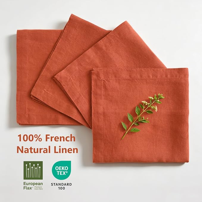 100% Linen Dinner Napkins 20x20 Inch,Soft and Breathable French Flax Cloth Napkins,Stone Washed Set of 4(Rust) - Image 7