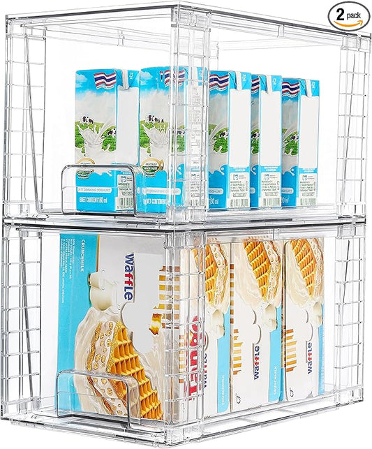 Vtopmart 4 Pack Stackable Clear Pantry Storage Drawers, Large | Large Clear Drawers with Handles. Stackable, Easy to Assemble, Non-slip and Sturdy for Pantry, Kitchen, Cabinet & Bathroom. by Vtopmart