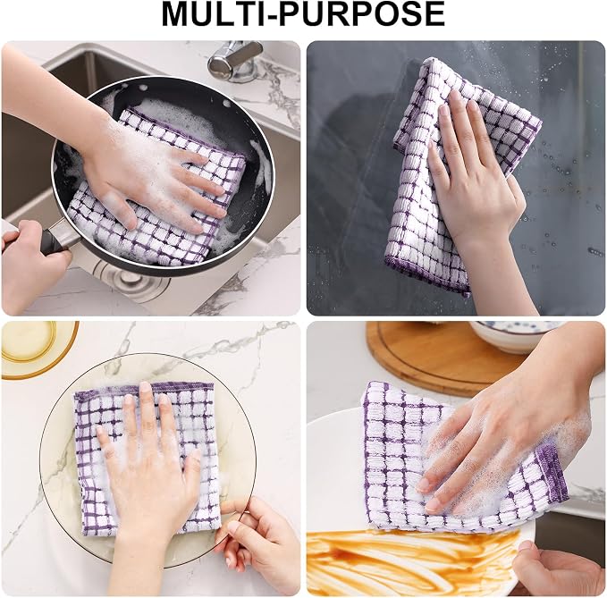 Kitinjoy Cotton 8 Pack Terry Kitchen Dish Cloths, Purple | 12 x 12 Inches Super Soft and Absorbent Dish Rags, Quick Drying Dish towels for Washing Dishes - Image 4