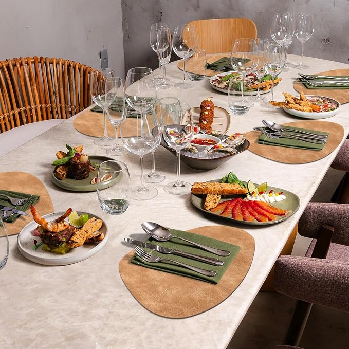 ADRIMER Placemats, Heat Resistant Round Placemats Set of 8 Washable 13 x 17 Inch, Waterproof Table Mats Wipeable for Kitchen, Dining Room Table Christmas Decor, Camel - Image 7