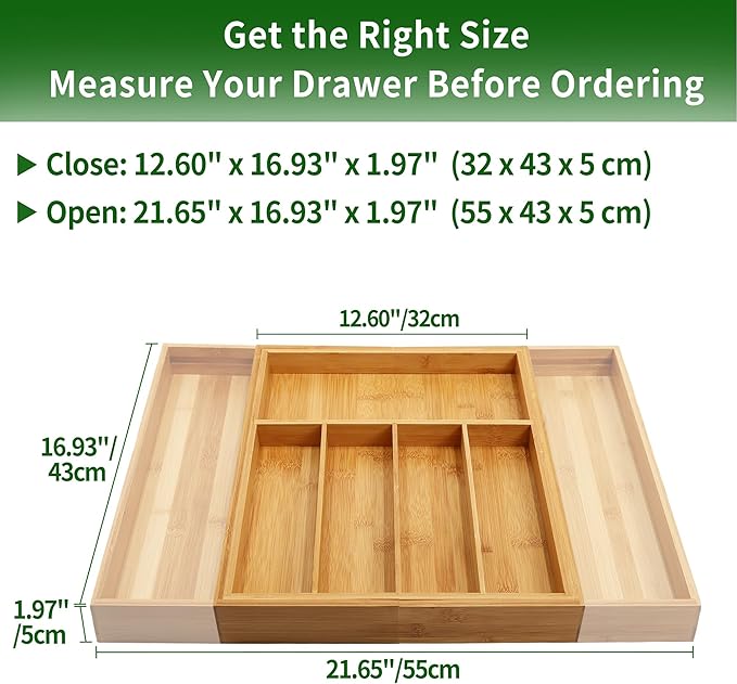VaeFae Bamboo Drawer Organizer, Large, Natural | Expandable Silverware Organizer, Kitchen Utensil Storage, Wooden Cutlery Tray with Dividers, Fork and Spoon Holder - Image 3